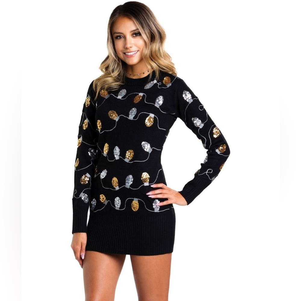 CHRISTMAS LIGHT STRAND SEQUIN SWEATER DRESS
